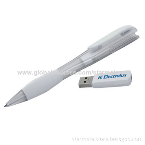 Shock-Resistant Ball Point Pen/USB Flash Drive, Made of Plastic Material, Various Colors Available